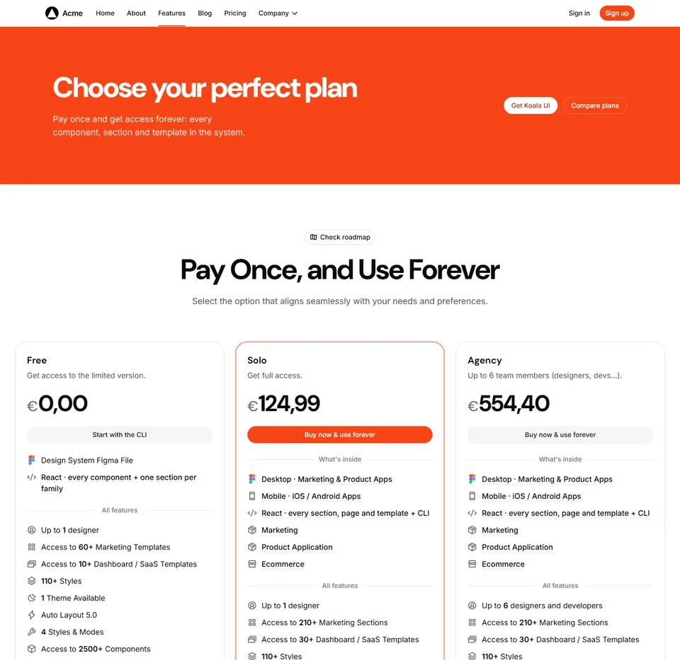 A pricing page: a brand header over three plans